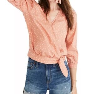 Madewell Star Crossover peach blouse ties at waist